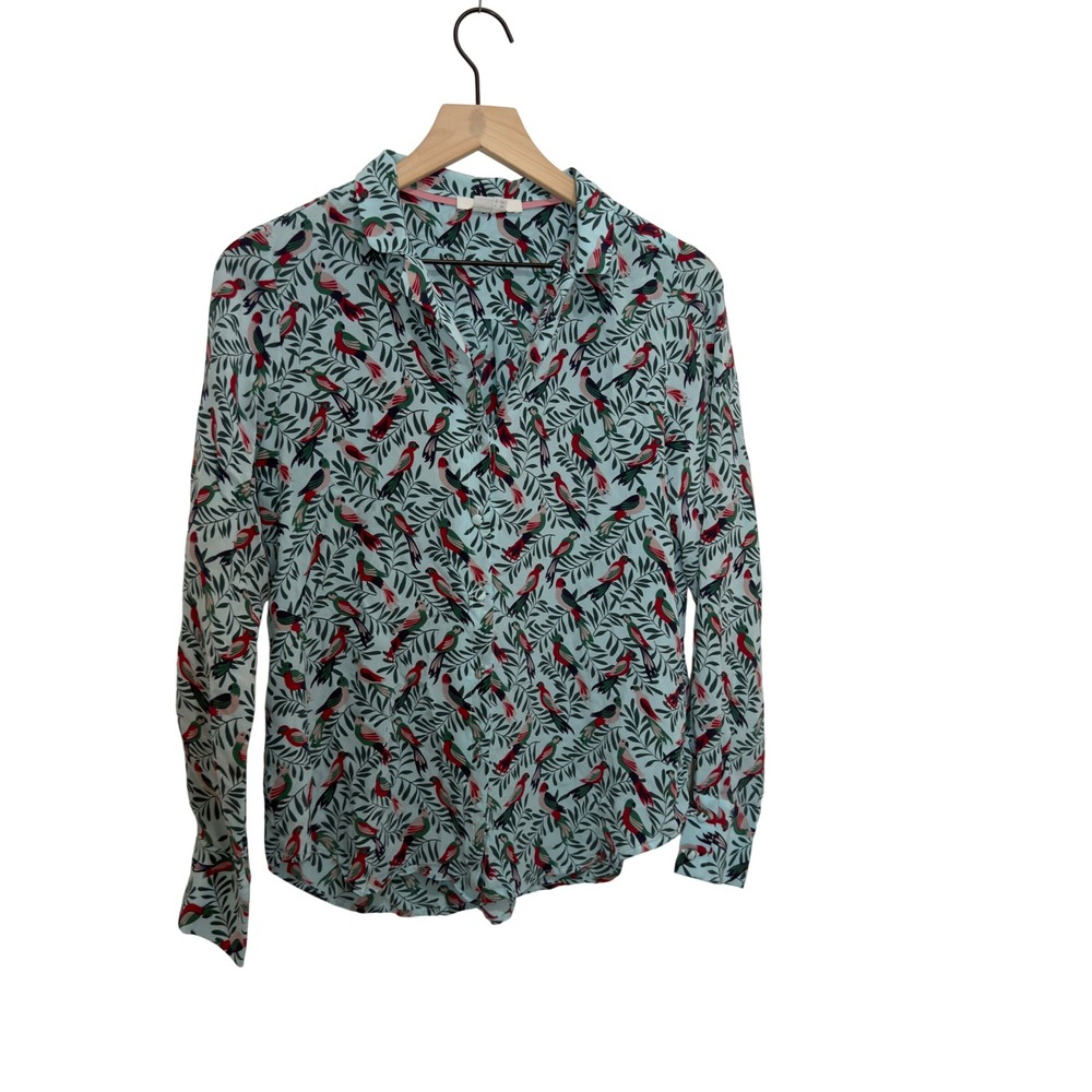 Boden Tabitha‎ 100% Silk Parrot Print Button Down Shirt Tropical Blouse